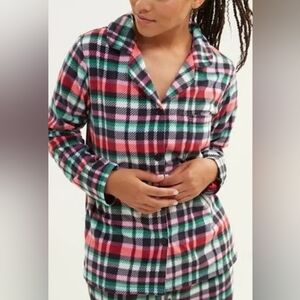 NWT Vera Bradley Ribbon Plaid Fleece Button-Up Pajama Sleep Shirt Size L